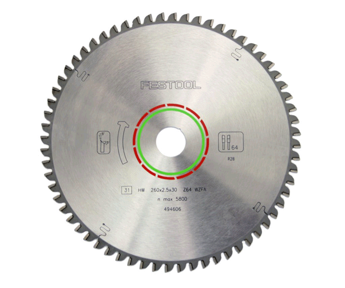64 tooth carbide tipped blade, TC grind for cutting laminates (#494606)
