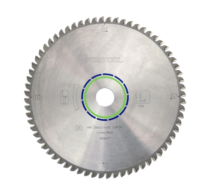 68 tooth carbide tipped blade, TC grind for non-ferrous metals, especially aluminum. Also acrylics and hard plastics. (#494607)