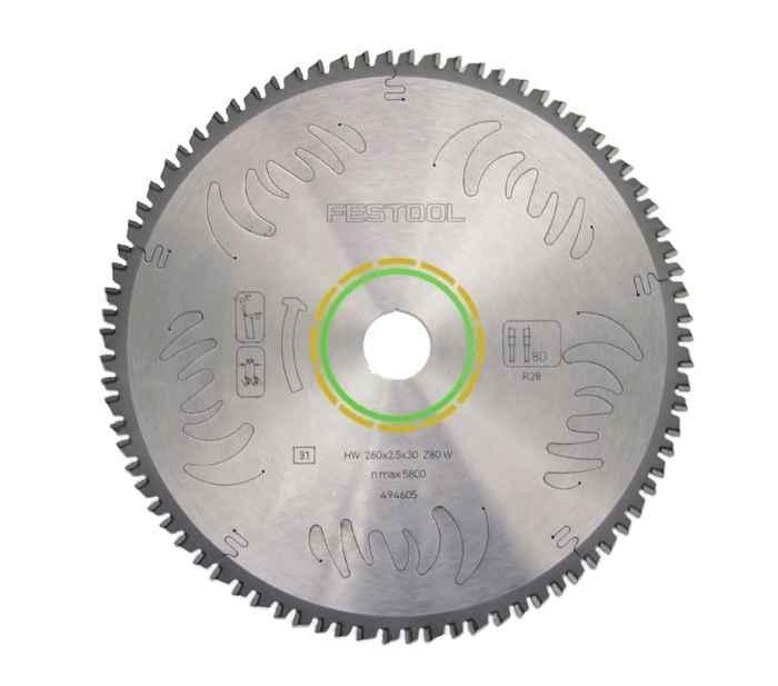 carbide tipped 80 tooth blade, ATB grind for fine cuts in wood and soft plastics (#495387)