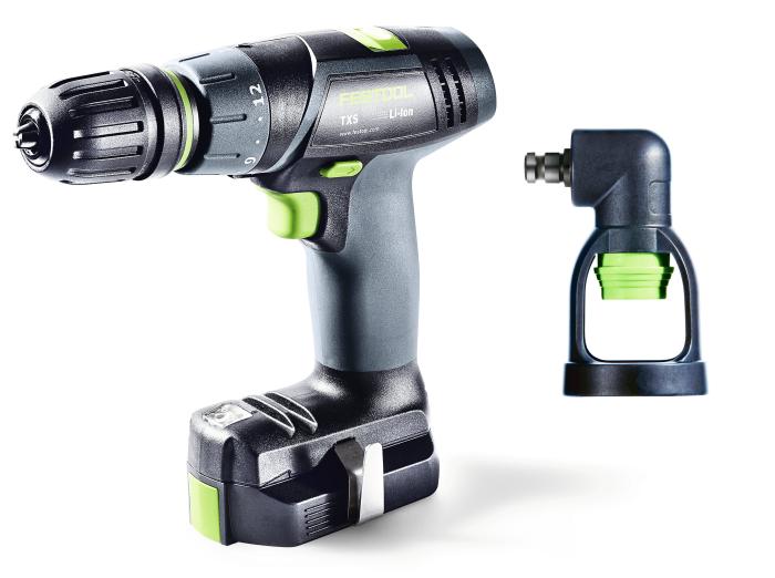  alt="TXS Compact Drill w/Systainer, Right Angle, Keyless &amp; Centrotec chucks, PH 2 bit, BH 60 CE bit holder, belt clip,  and 2 x 2.6Ah batteries + MXC charger   (#576107)"