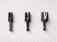 3 Piece Tapered Plug Cutter Set Includes: 1/4", 3/8", & 1/2" sizes, (all with Quick Change Shank)(#43300)